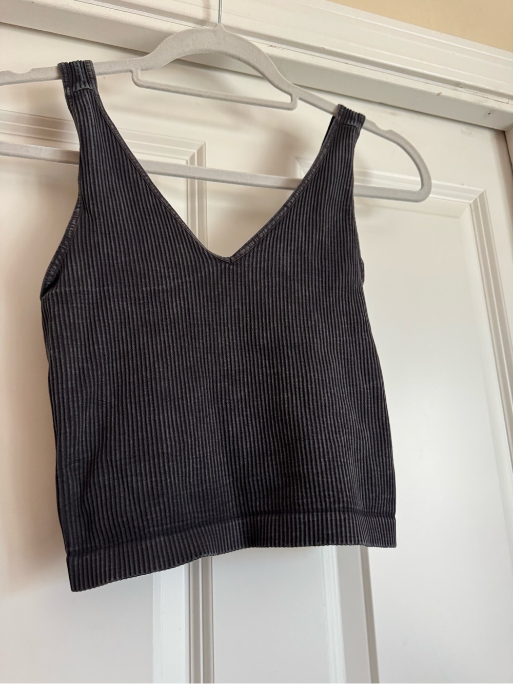 Lemon Tree OS One Size Black Fitted Acid Washed V Neck Thin Ribbed Tank Top